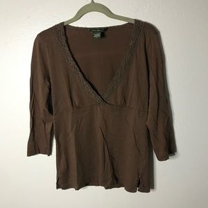 Eddie Bauer 3/4 sleeve brown top v neck size S
